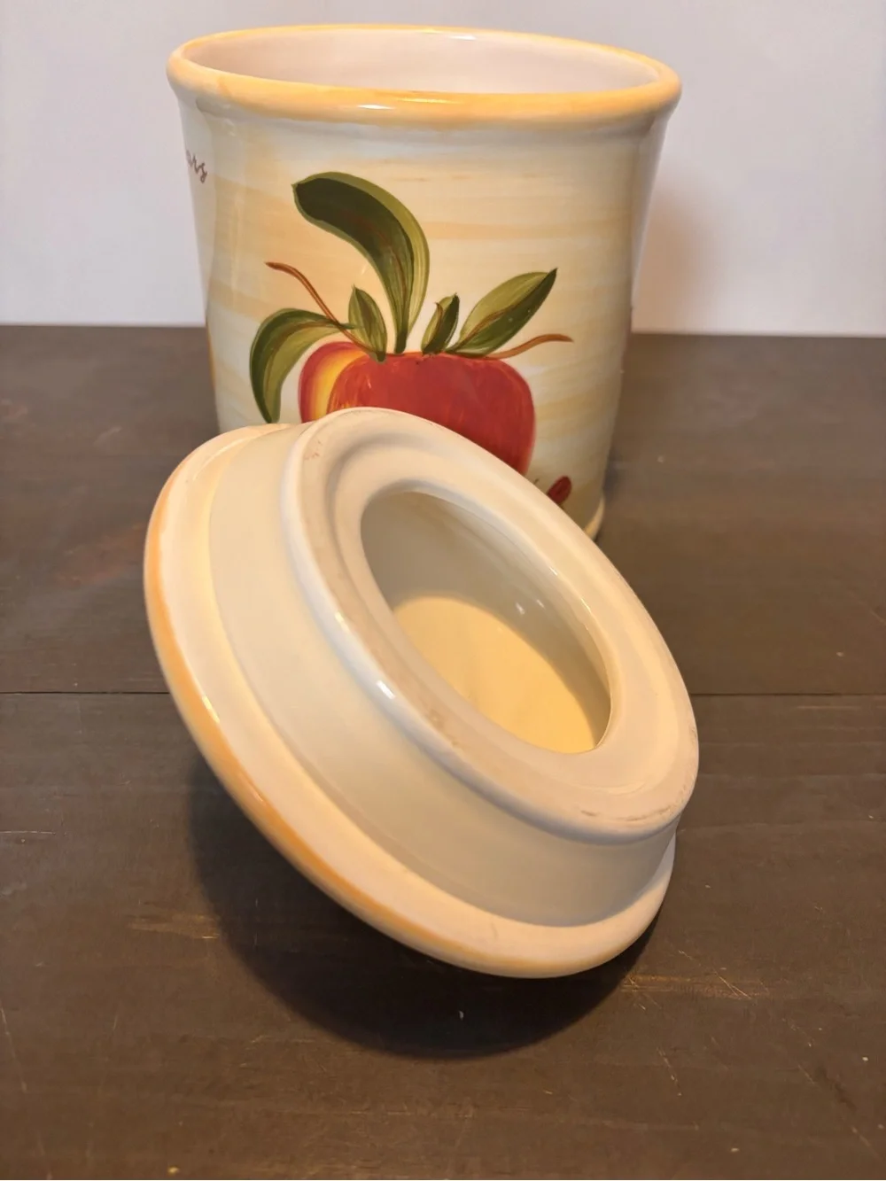 Vintage Pier 1 Provence Canister Hand-Painted Earthenware Sealed Lid Fruit 8”
